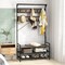 Costway Coat Rack 4-In-1 Hall Tree with 11 Hanging Hooks, Shoe Bench, 2-Tier Shoe Rack Gray/Brown